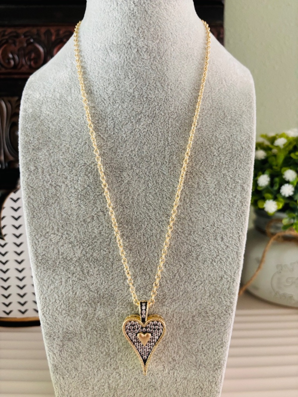 Matte Gold and Hematite Heart Necklace